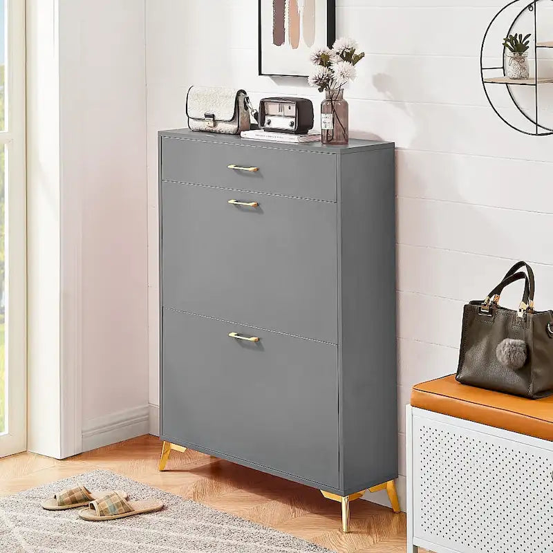 Freistehender Schuhschrank mit Klappschubladen und Metallbeinen