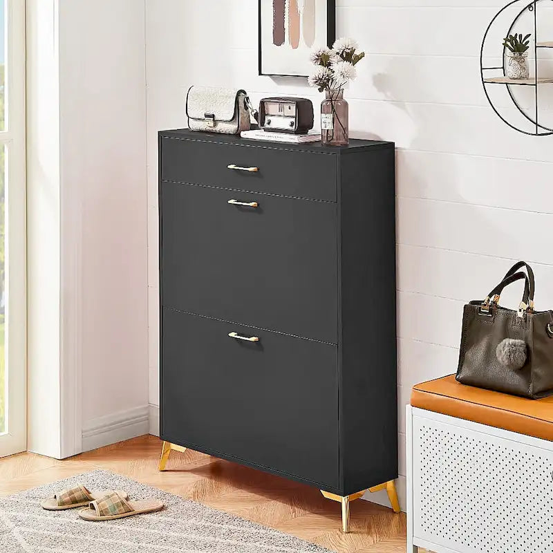 Freistehender Schuhschrank mit Klappschubladen und Metallbeinen