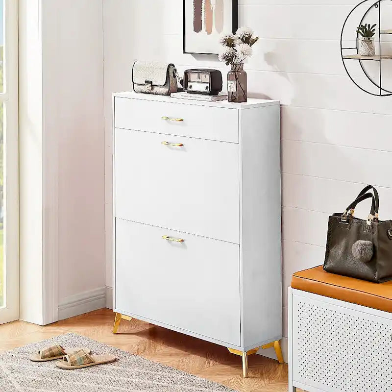 Freistehender Schuhschrank mit Klappschubladen und Metallbeinen