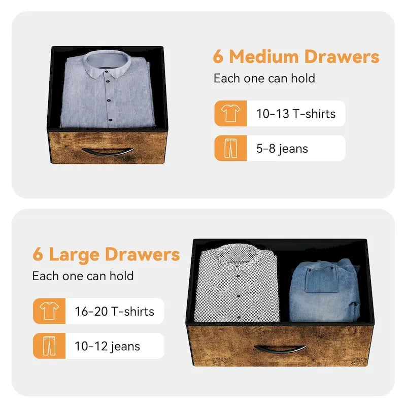 12-Drawer Tall Fabric Dresser with Side Pockets and Hooks for Bedroom