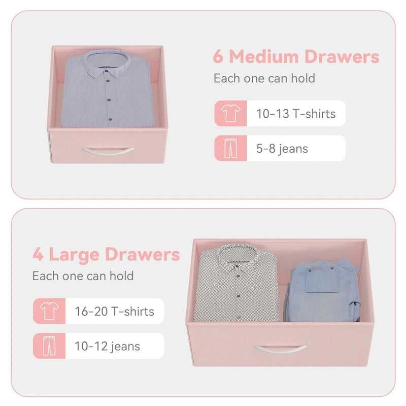 12-Drawer Tall Fabric Dresser with Side Pockets and Hooks for Bedroom
