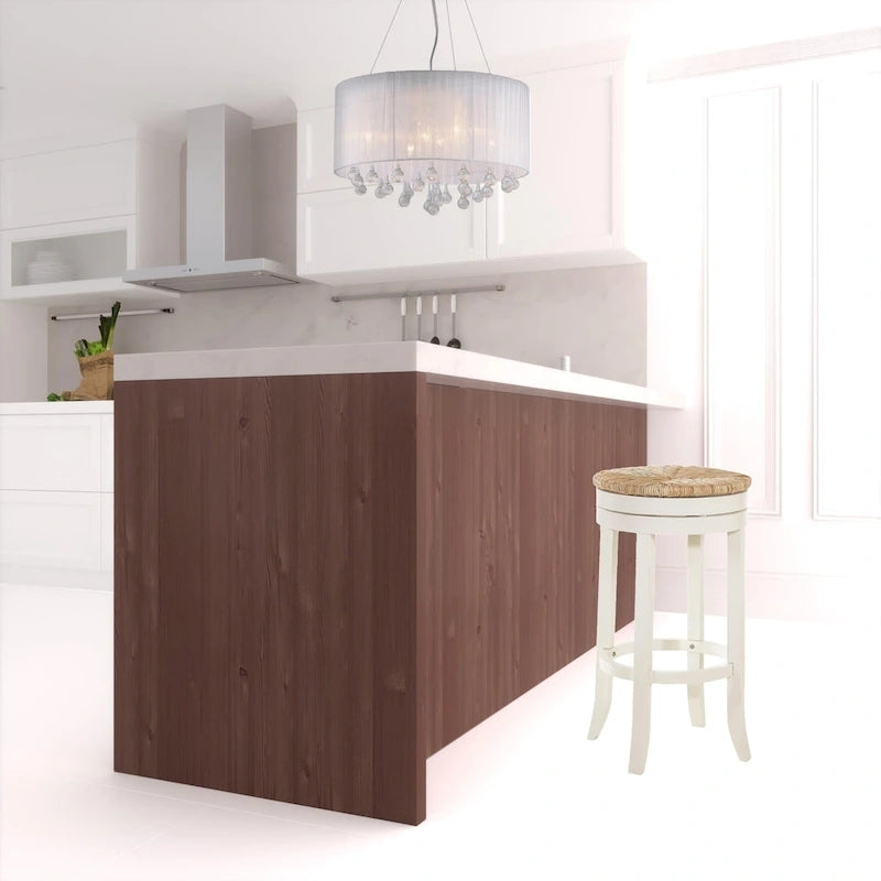 Natural and White Solid Wood Swivel Backless Bar Stool with Footrest