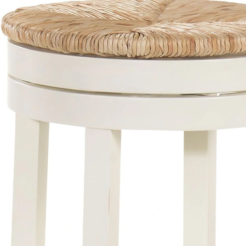 Natural and White Solid Wood Swivel Backless Bar Stool with Footrest