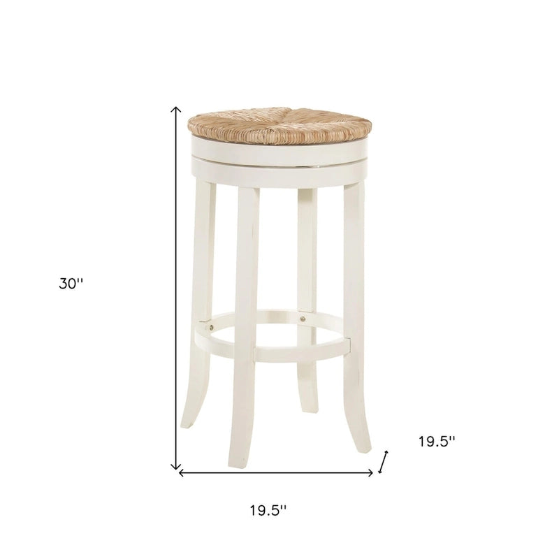 Natural and White Solid Wood Swivel Backless Bar Stool with Footrest