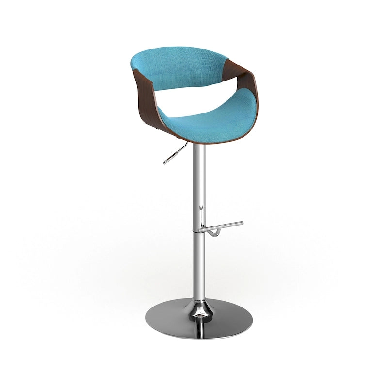 Mid-Century Modern Adjustable Bar Stool with Walnut Wood Details