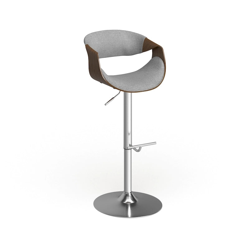 Mid-Century Modern Adjustable Bar Stool with Walnut Wood Details