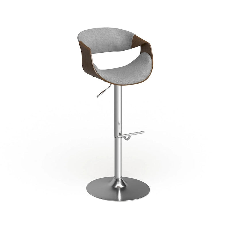 Mid-Century Modern Adjustable Bar Stool with Walnut Wood Details