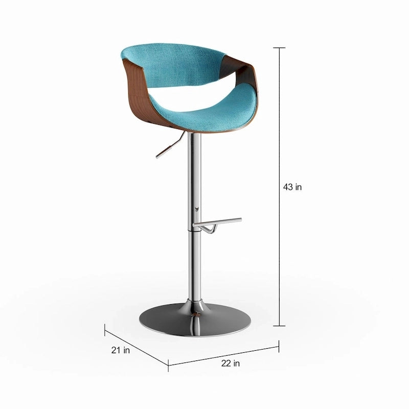 Mid-Century Modern Adjustable Bar Stool with Walnut Wood Details