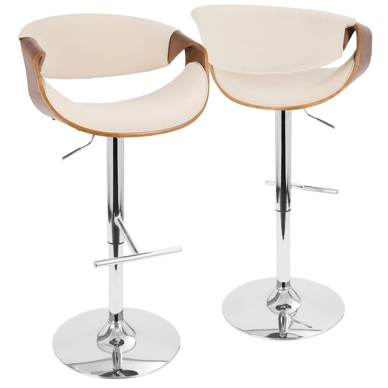 Mid-Century Modern Adjustable Bar Stool with Walnut Wood Details
