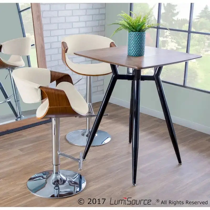 Mid-Century Modern Adjustable Bar Stool with Walnut Wood Details