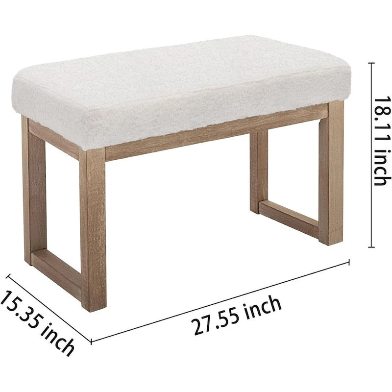 White Velvet Rectangle Ottoman Bench Footstool