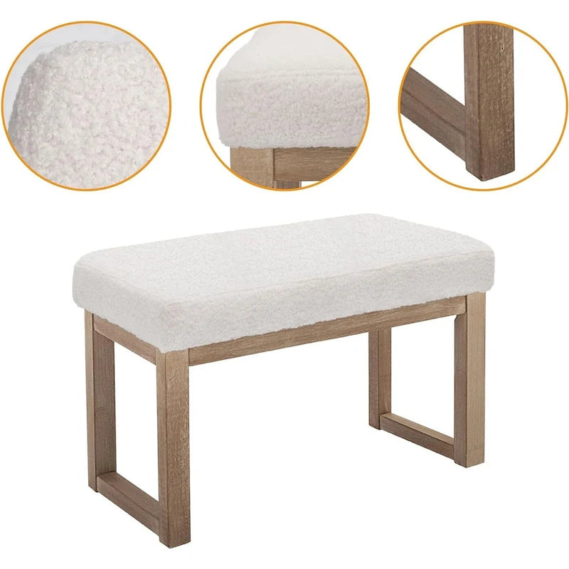 White Velvet Rectangle Ottoman Bench Footstool