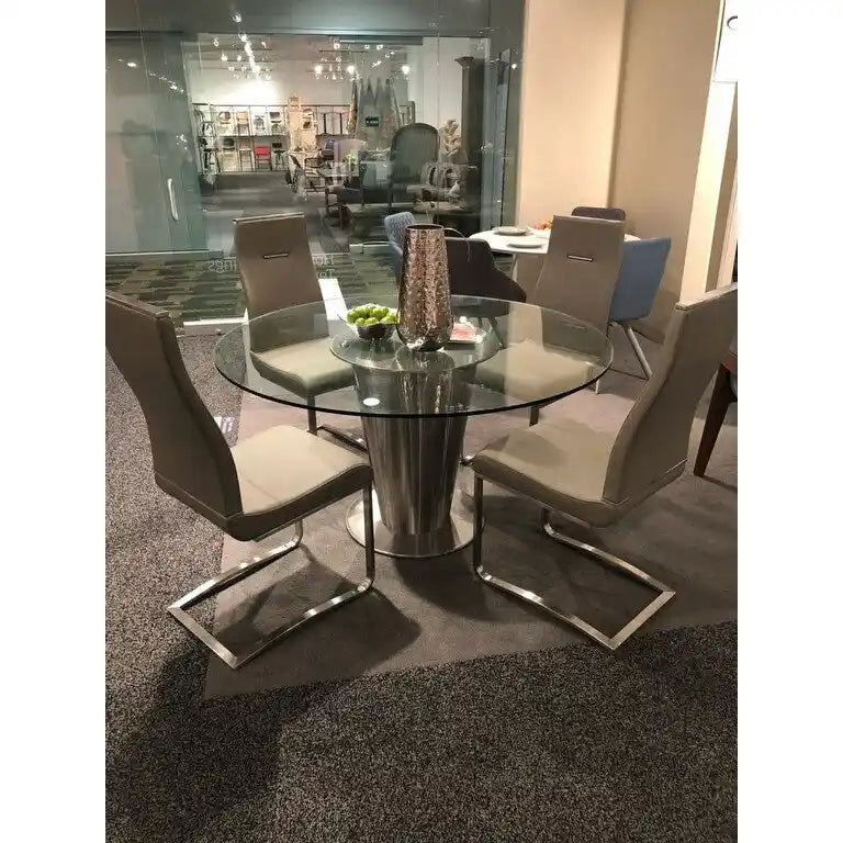 Round Glass Dining Table with Stainless Steel Base or Lazy Susan