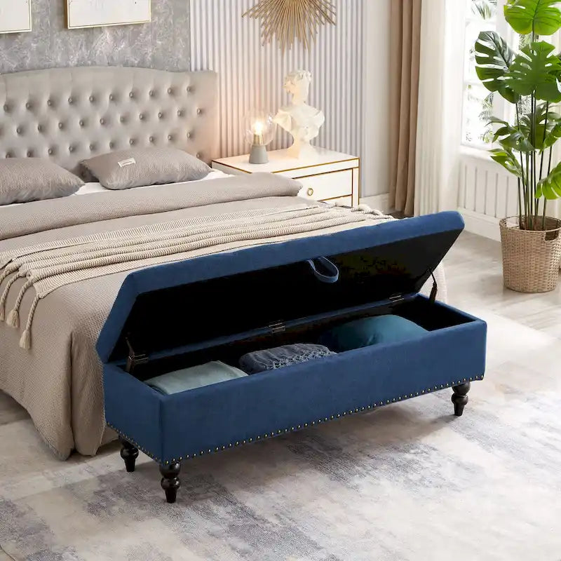 59-Inch Upholstered Storage Bed Bench Ottoman with Button Tufting