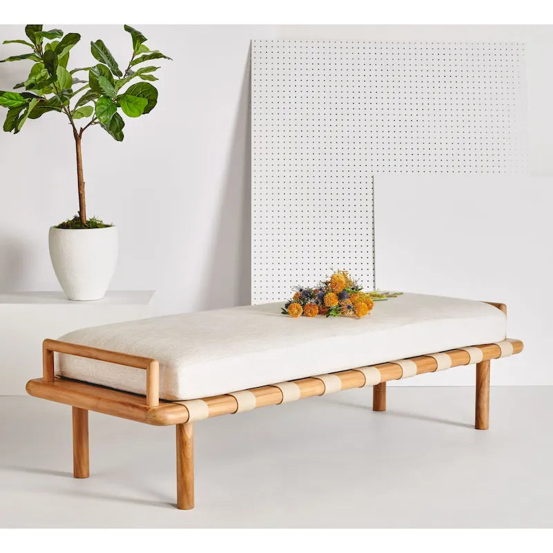 Sitzbank aus Teakholz mit Outdoor-Sitzkissen, 70 x 26 x 19 Inches