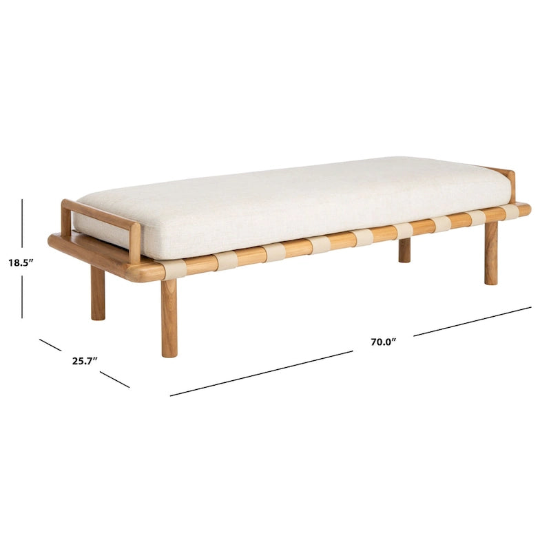 Sitzbank aus Teakholz mit Outdoor-Sitzkissen, 70 x 26 x 19 Inches