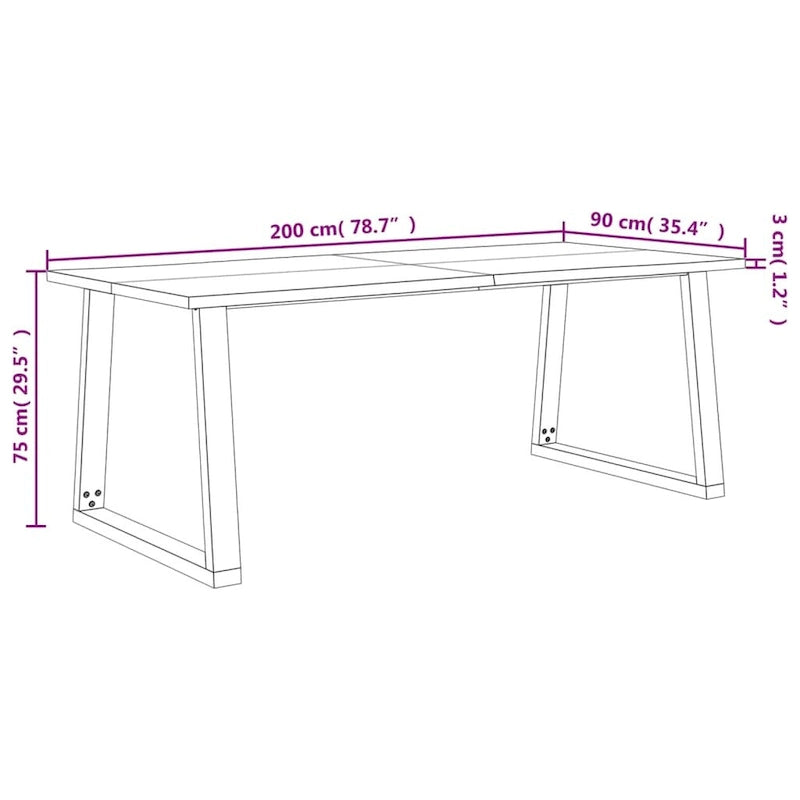 Live Edge Solid Acacia Wood Dining Table, 78.7 x 35.4 x 29.5 Inches