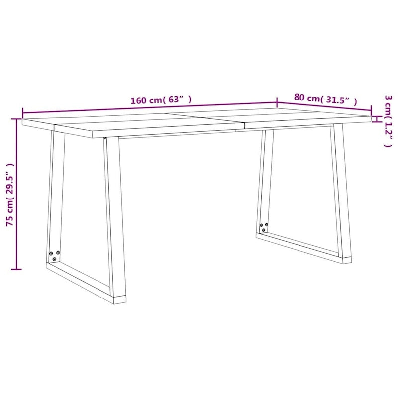 Live Edge Solid Acacia Wood Dining Table, 78.7 x 35.4 x 29.5 Inches