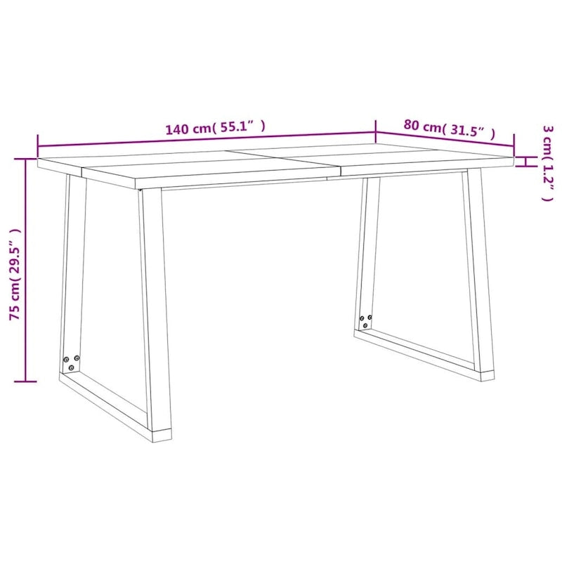 Live Edge Solid Acacia Wood Dining Table, 78.7 x 35.4 x 29.5 Inches