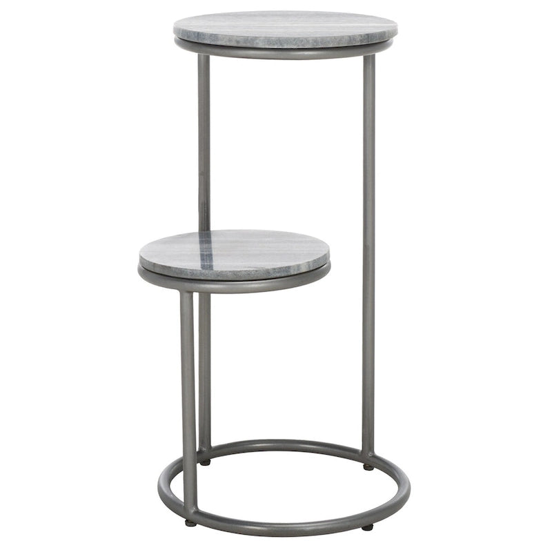 2-Tier Marble Round Top Drink Table with Gunmetal Base
