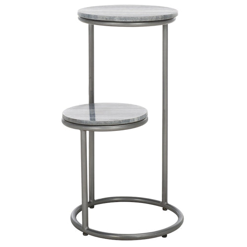 2-Tier Marble Round Top Drink Table with Gunmetal Base
