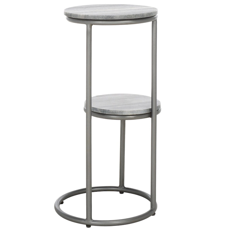 2-Tier Marble Round Top Drink Table with Gunmetal Base