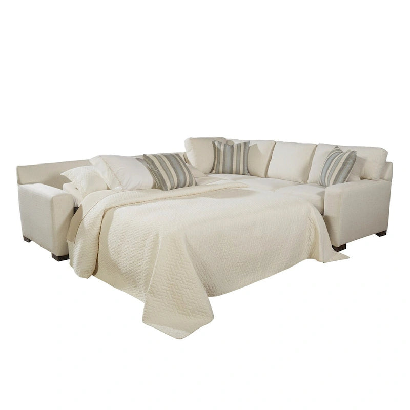 Cream Sectional Sofa Bed with Queen Gel Memory Foam Mattress