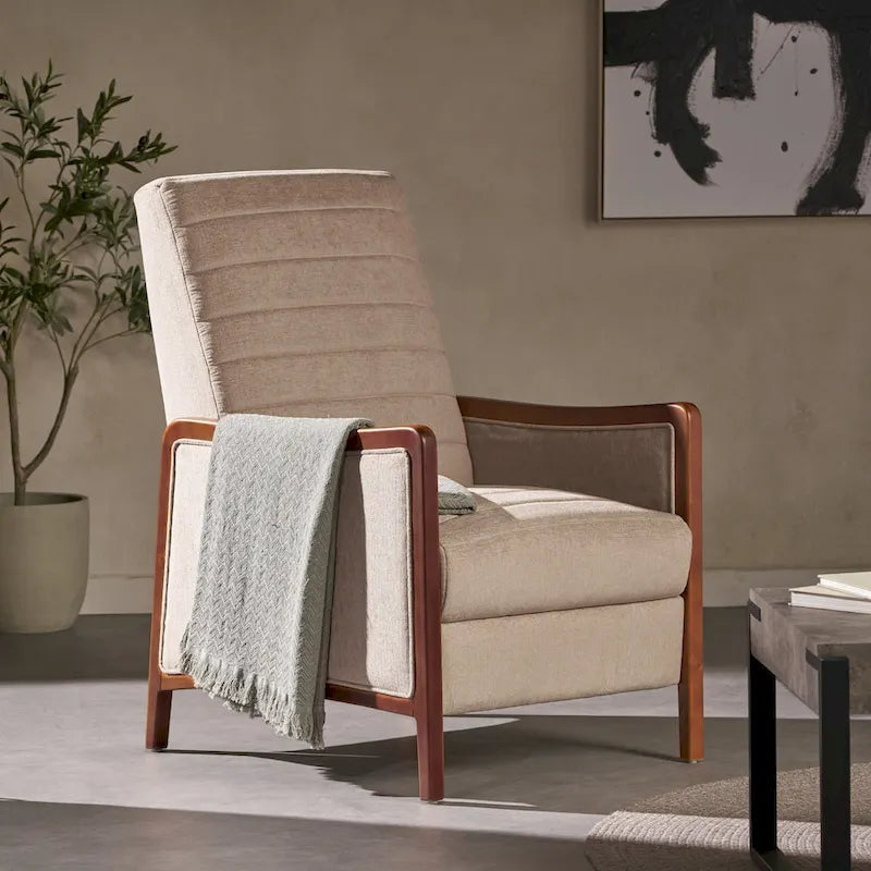 Mid-Century Modern Fabric Channel Stitch Pushback Recliner Chair