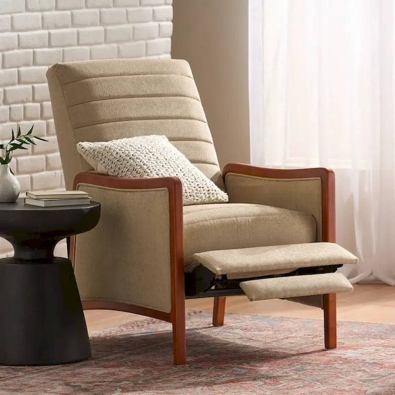 Mid-Century Modern Fabric Channel Stitch Pushback Recliner Chair