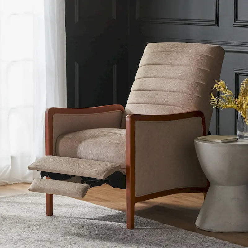 Mid-Century Modern Fabric Channel Stitch Pushback Recliner Chair
