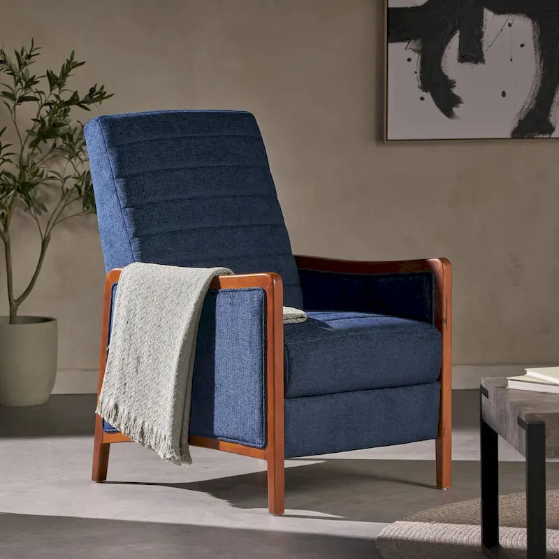 Mid-Century Modern Fabric Channel Stitch Pushback Recliner Chair