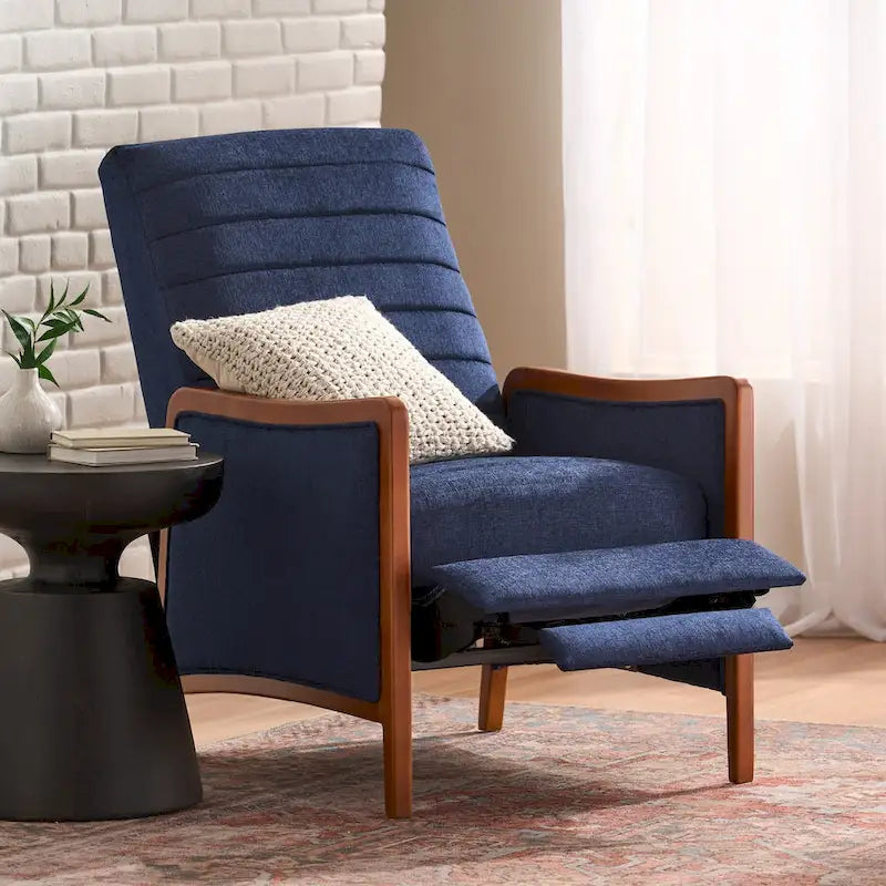 Mid-Century Modern Fabric Channel Stitch Pushback Recliner Chair