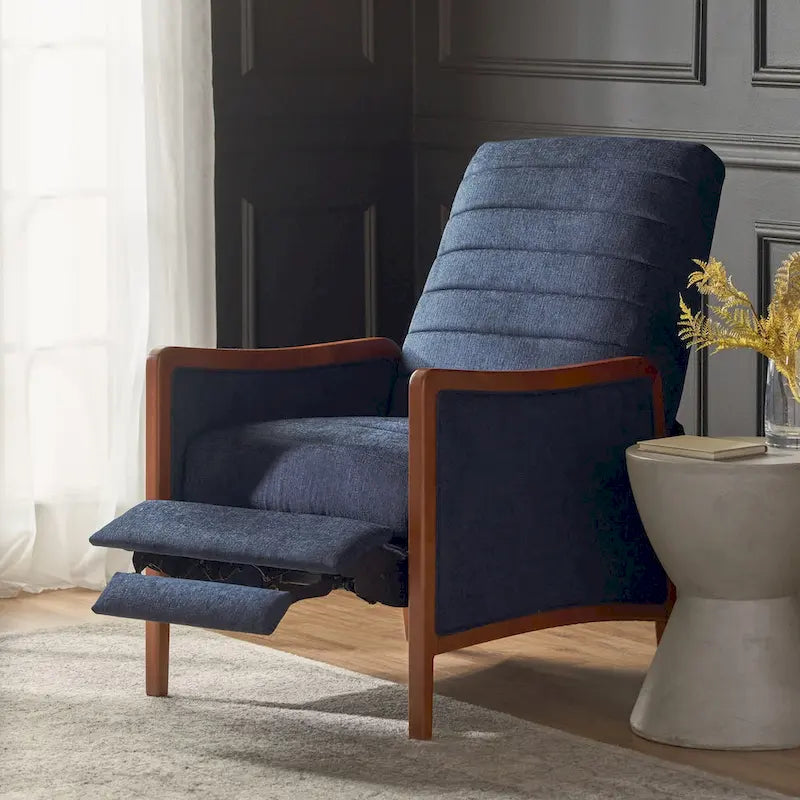 Mid-Century Modern Fabric Channel Stitch Pushback Recliner Chair