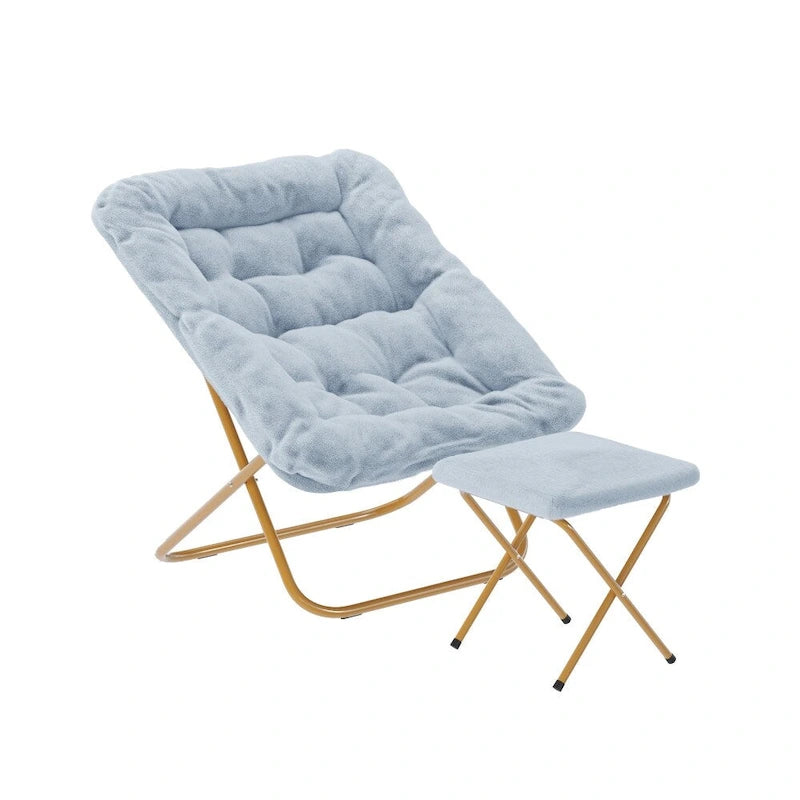 Oversized Folding Upholstered Saucer Chair with Ottoman, No Assembly Required