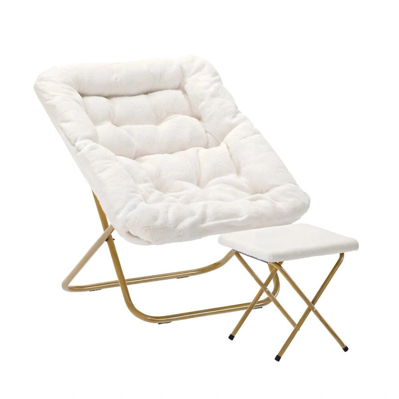 Oversized Folding Upholstered Saucer Chair with Ottoman, No Assembly Required