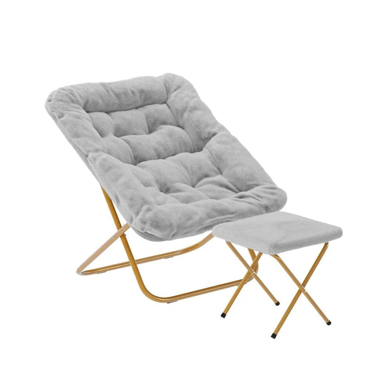 Oversized Folding Upholstered Saucer Chair with Ottoman, No Assembly Required
