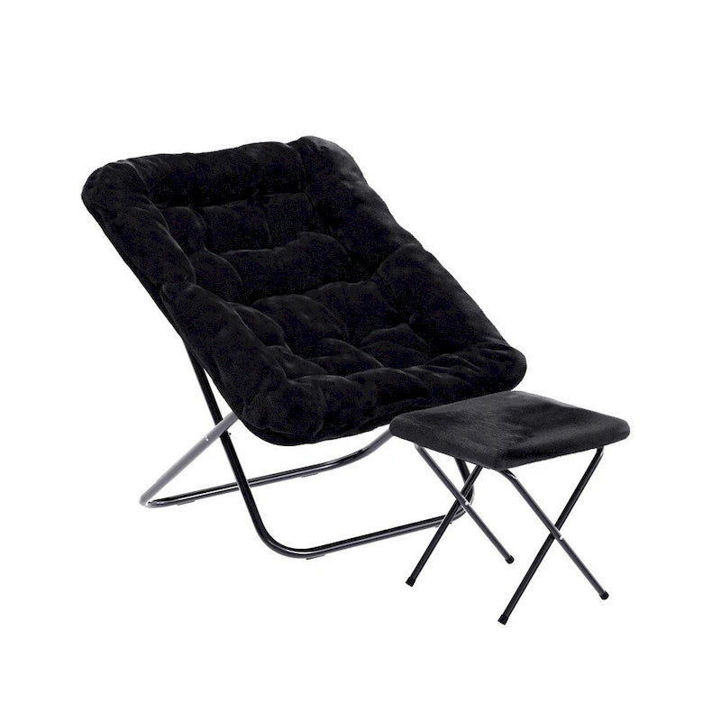 Oversized Folding Upholstered Saucer Chair with Ottoman, No Assembly Required
