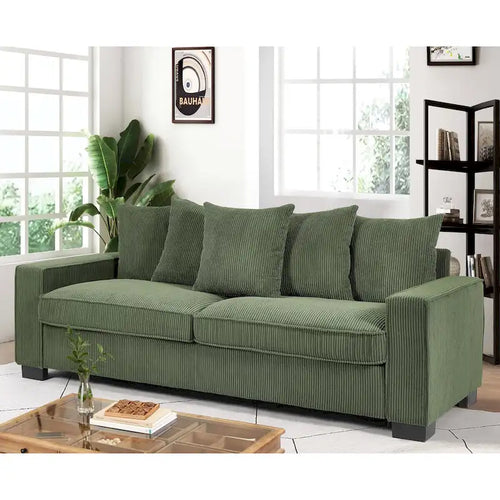 Sofa mit Cordbezug und Schienenarmlehnen, 88 Zoll, mit 5 Zierkissen, für 3 Personen