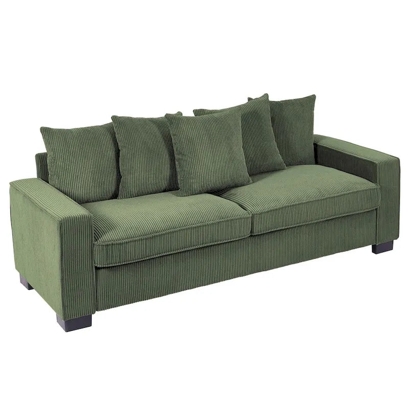 88-Inch Corduroy Track Arm Sofa with 5 Toss Pillows, Seats 3