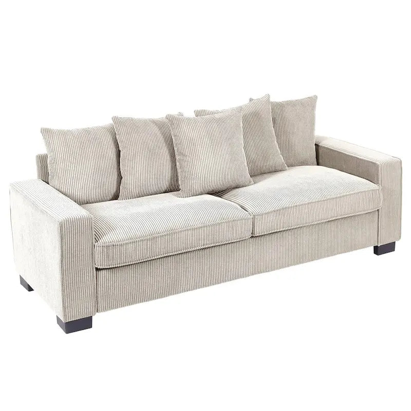 88-Inch Corduroy Track Arm Sofa with 5 Toss Pillows, Seats 3