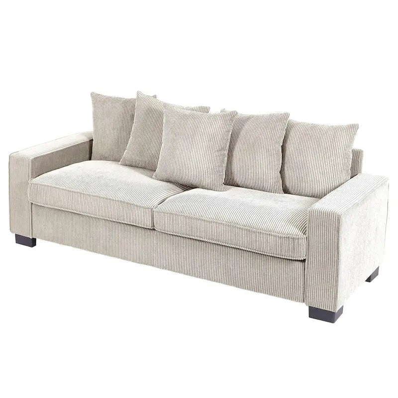88-Inch Corduroy Track Arm Sofa with 5 Toss Pillows, Seats 3
