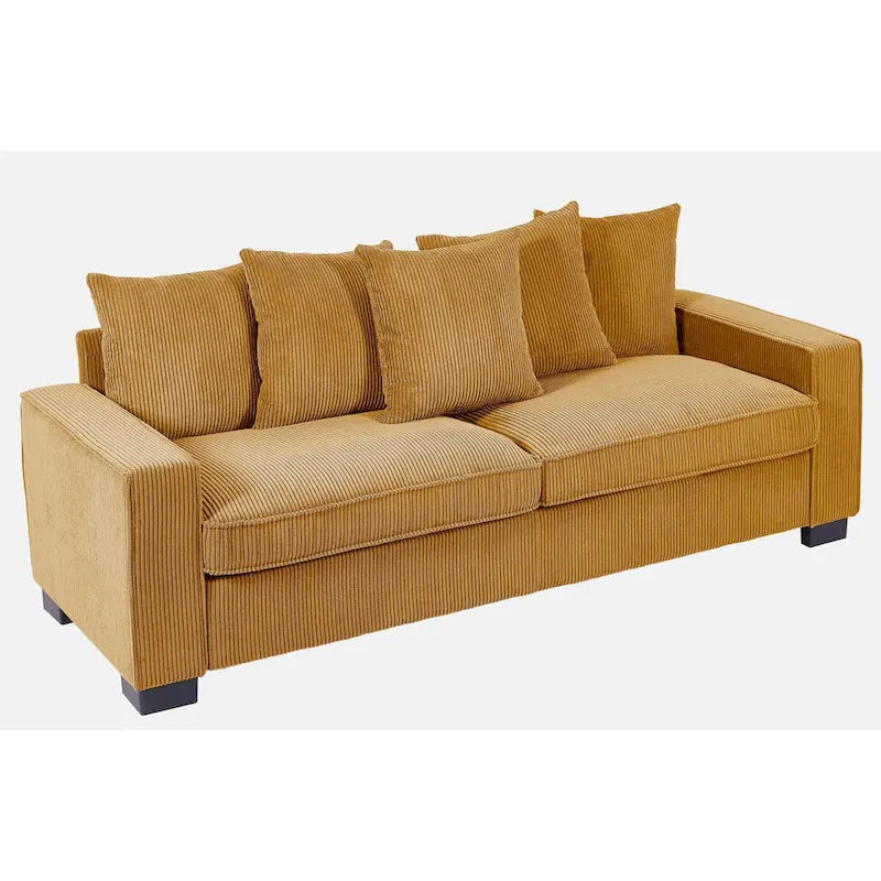 88-Inch Corduroy Track Arm Sofa with 5 Toss Pillows, Seats 3