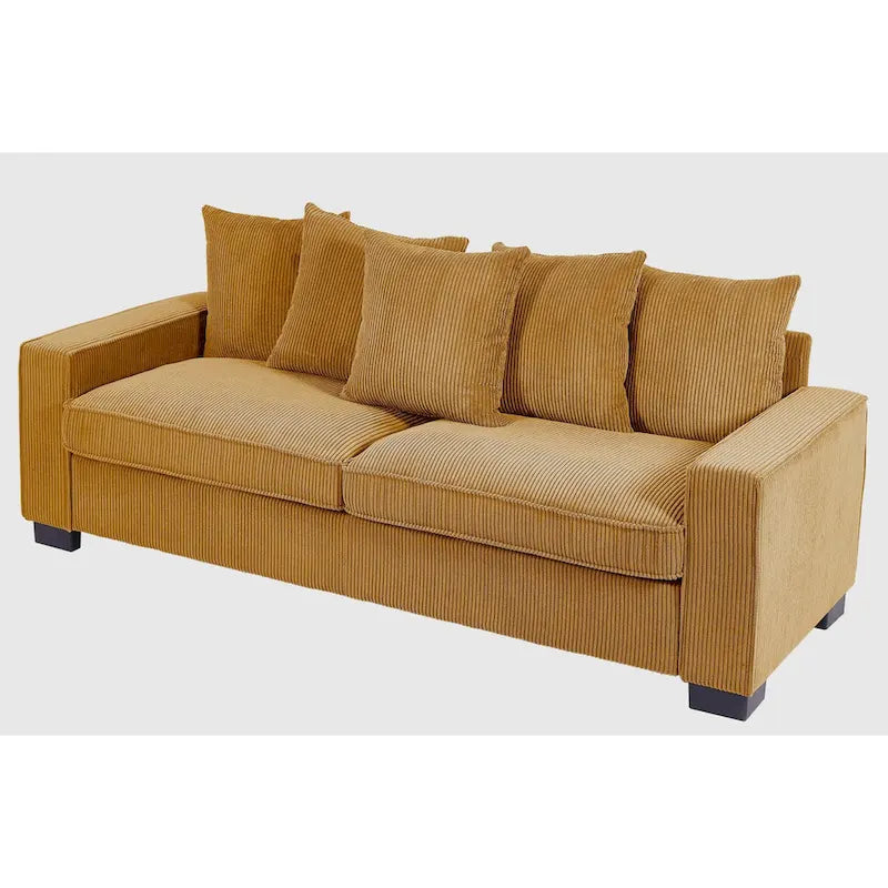 88-Inch Corduroy Track Arm Sofa with 5 Toss Pillows, Seats 3