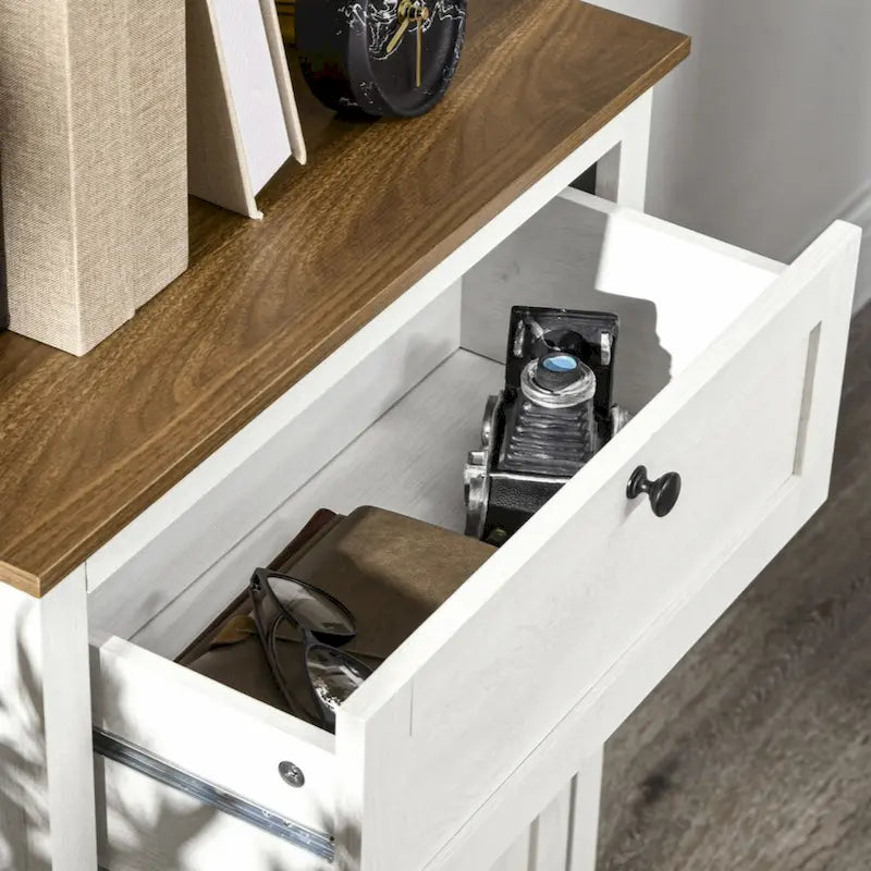 Landhaus-Akzentschrank mit Scheunentüren, Doppeltüren und Schublade, Weiß