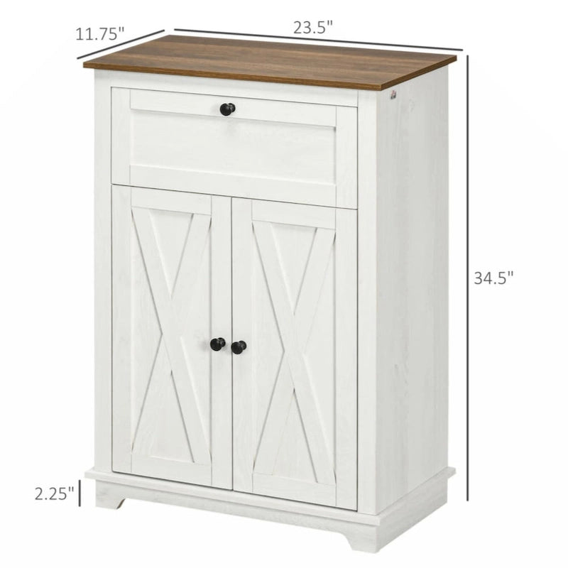 Landhaus-Akzentschrank mit Scheunentüren, Doppeltüren und Schublade, Weiß