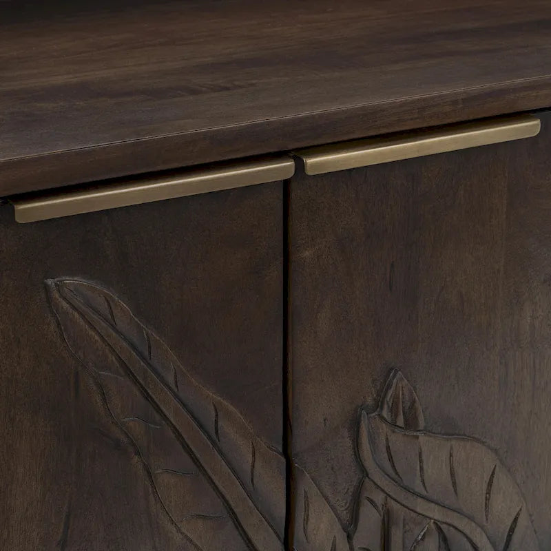 Hand-Carved Mango Wood Sideboard with 4 Doors and Adjustable Shelves