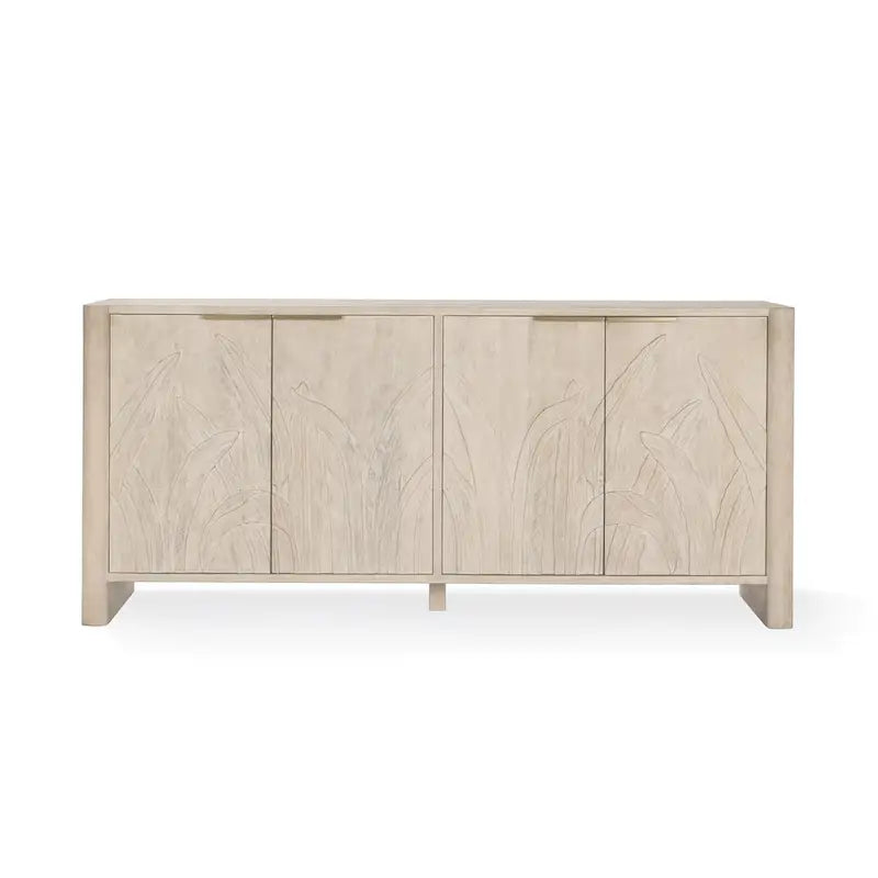 Hand-Carved Mango Wood Sideboard with 4 Doors and Adjustable Shelves