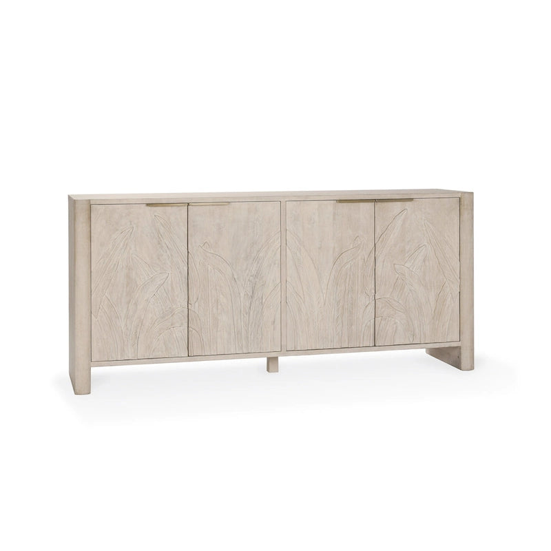 Hand-Carved Mango Wood Sideboard with 4 Doors and Adjustable Shelves