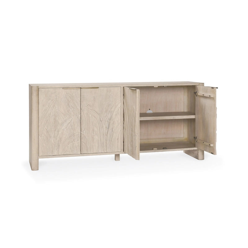Hand-Carved Mango Wood Sideboard with 4 Doors and Adjustable Shelves