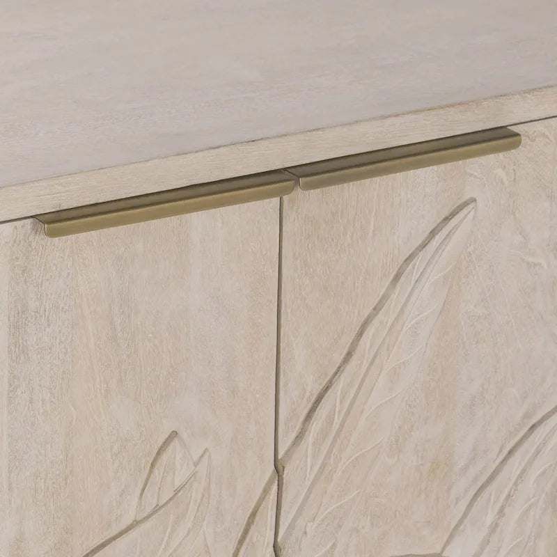 Hand-Carved Mango Wood Sideboard with 4 Doors and Adjustable Shelves